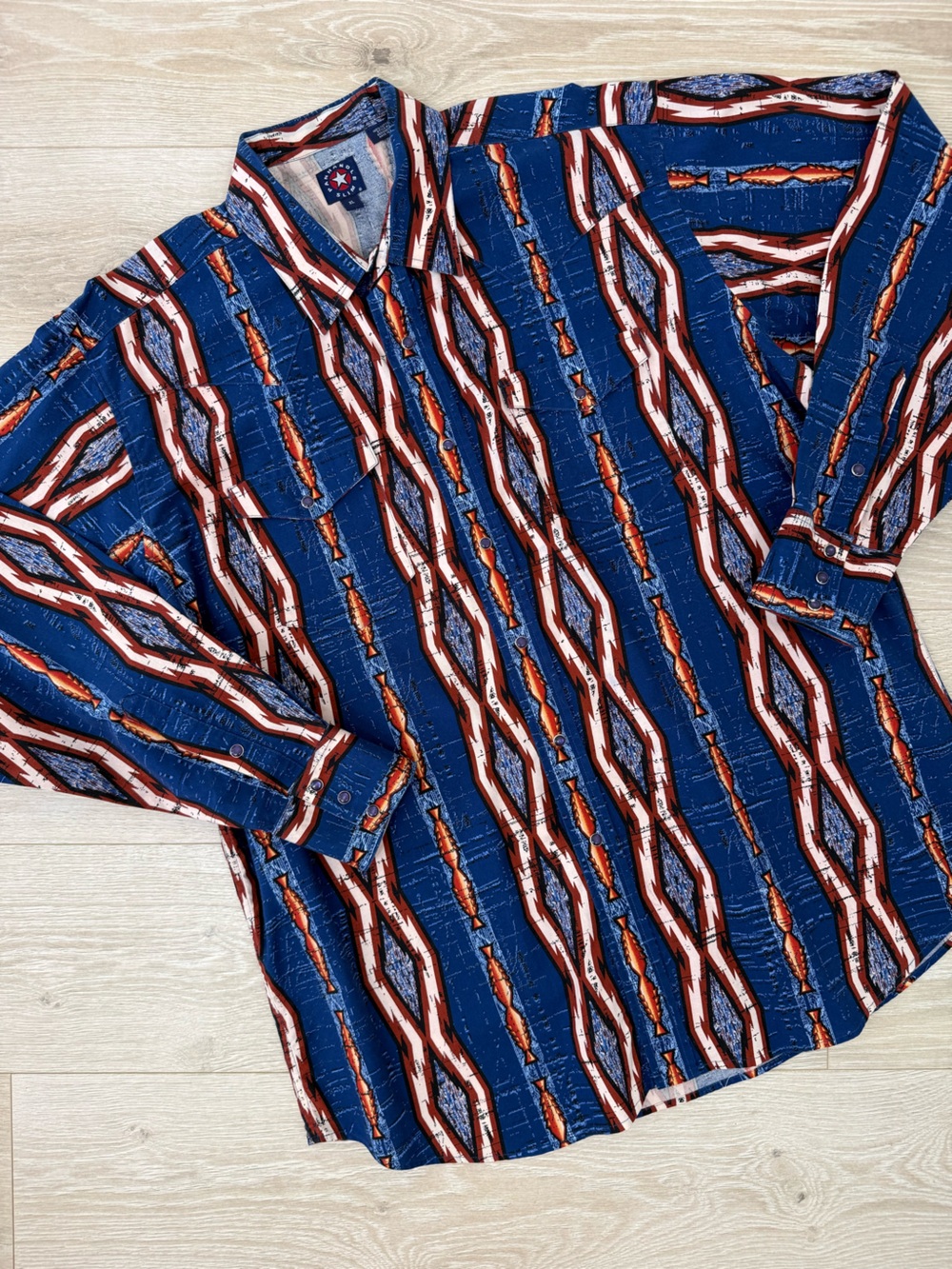 Panhandle Slim Vintage Blue Aztec Pearl Snap Shirt